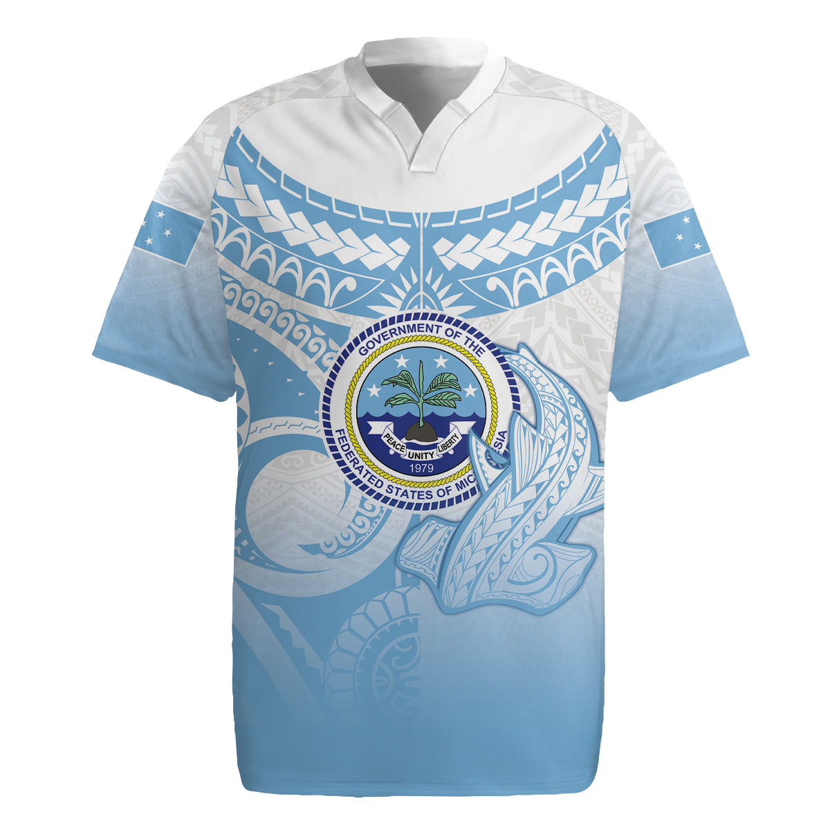 Micronesia Constitution Day Rugby Jersey Polynesian Tribal Tattoo Simple Style LT05 Blue - Polynesian Pride