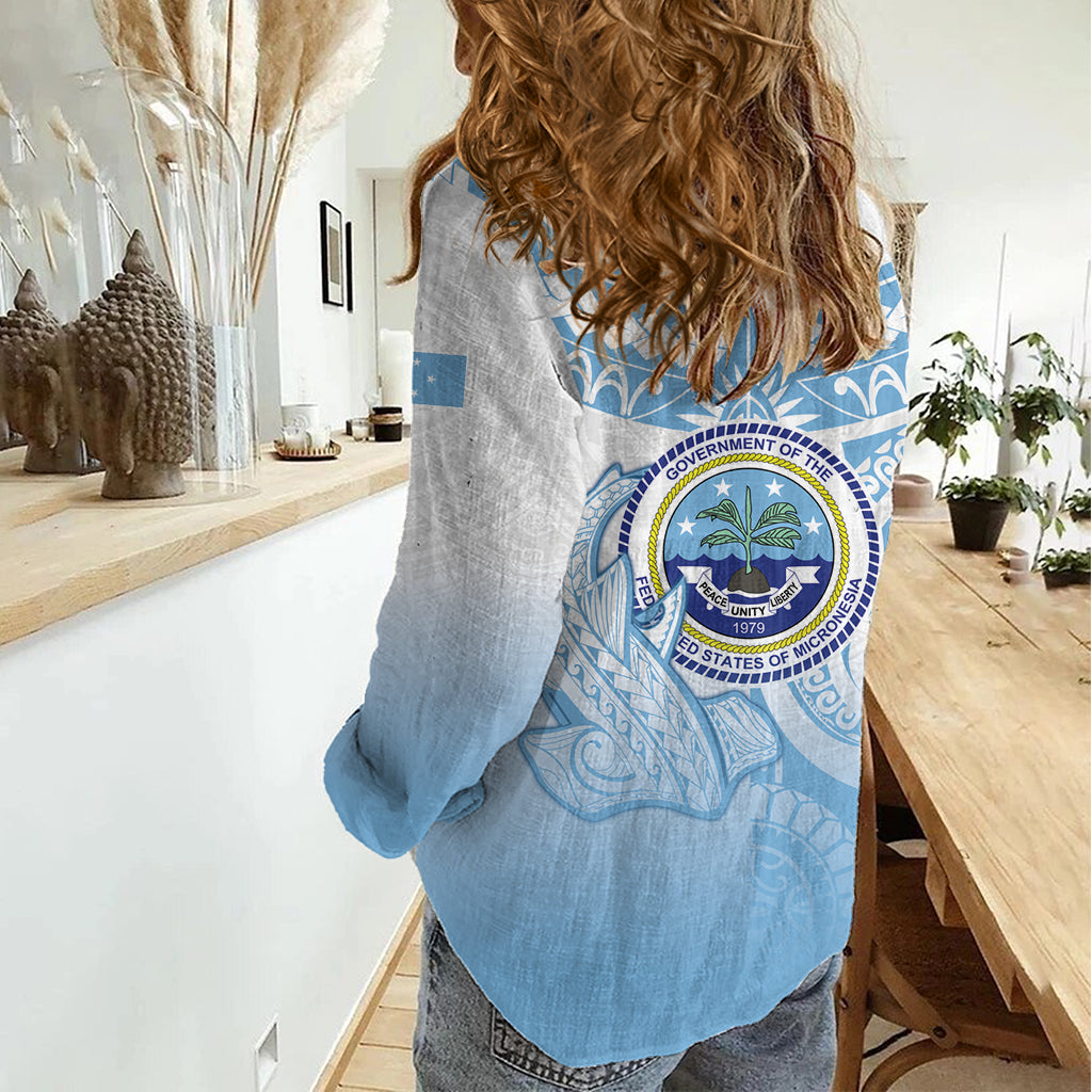 Micronesia Constitution Day Women Casual Shirt Polynesian Tribal Tattoo Simple Style
