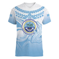Micronesia Constitution Day Women V-Neck T-Shirt Polynesian Tribal Tattoo Simple Style