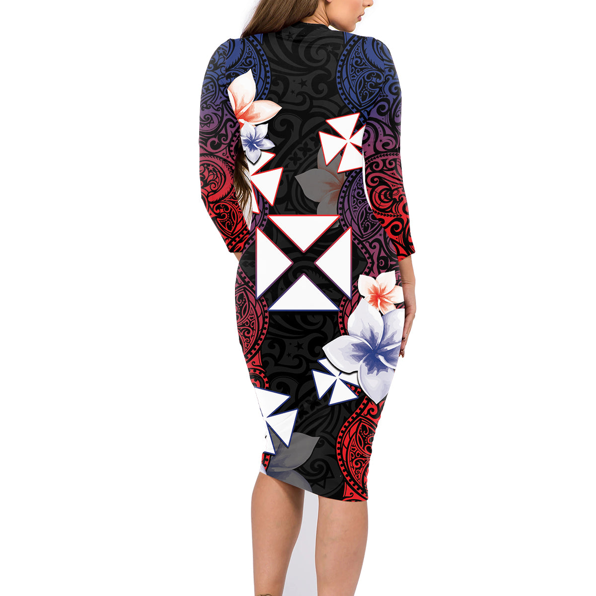 Wallis and Futuna Uvea Family Matching Long Sleeve Bodycon Dress and Hawaiian Shirt Victory Day With Frangipani LT05 - Polynesian Pride