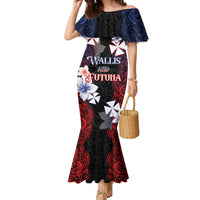Wallis and Futuna Uvea Family Matching Mermaid Dress and Hawaiian Shirt Victory Day With Frangipani LT05 Mom's Dress Black - Polynesian Pride