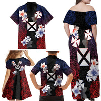 Wallis and Futuna Uvea Family Matching Off Shoulder Maxi Dress and Hawaiian Shirt Victory Day With Frangipani LT05 - Polynesian Pride