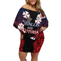 Wallis and Futuna Uvea Family Matching Off Shoulder Short Dress and Hawaiian Shirt Victory Day With Frangipani LT05 Mom's Dress Black - Polynesian Pride