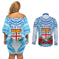 Personalised Fiji Ratu Sir Lala Sukuna Day Couples Matching Off Shoulder Short Dress and Long Sleeve Button Shirt Hibiscus Tapa Pattern