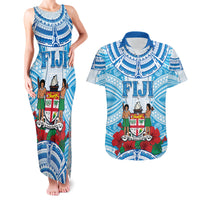 Personalised Fiji Ratu Sir Lala Sukuna Day Couples Matching Tank Maxi Dress and Hawaiian Shirt Hibiscus Tapa Pattern LT05 Blue - Polynesian Pride