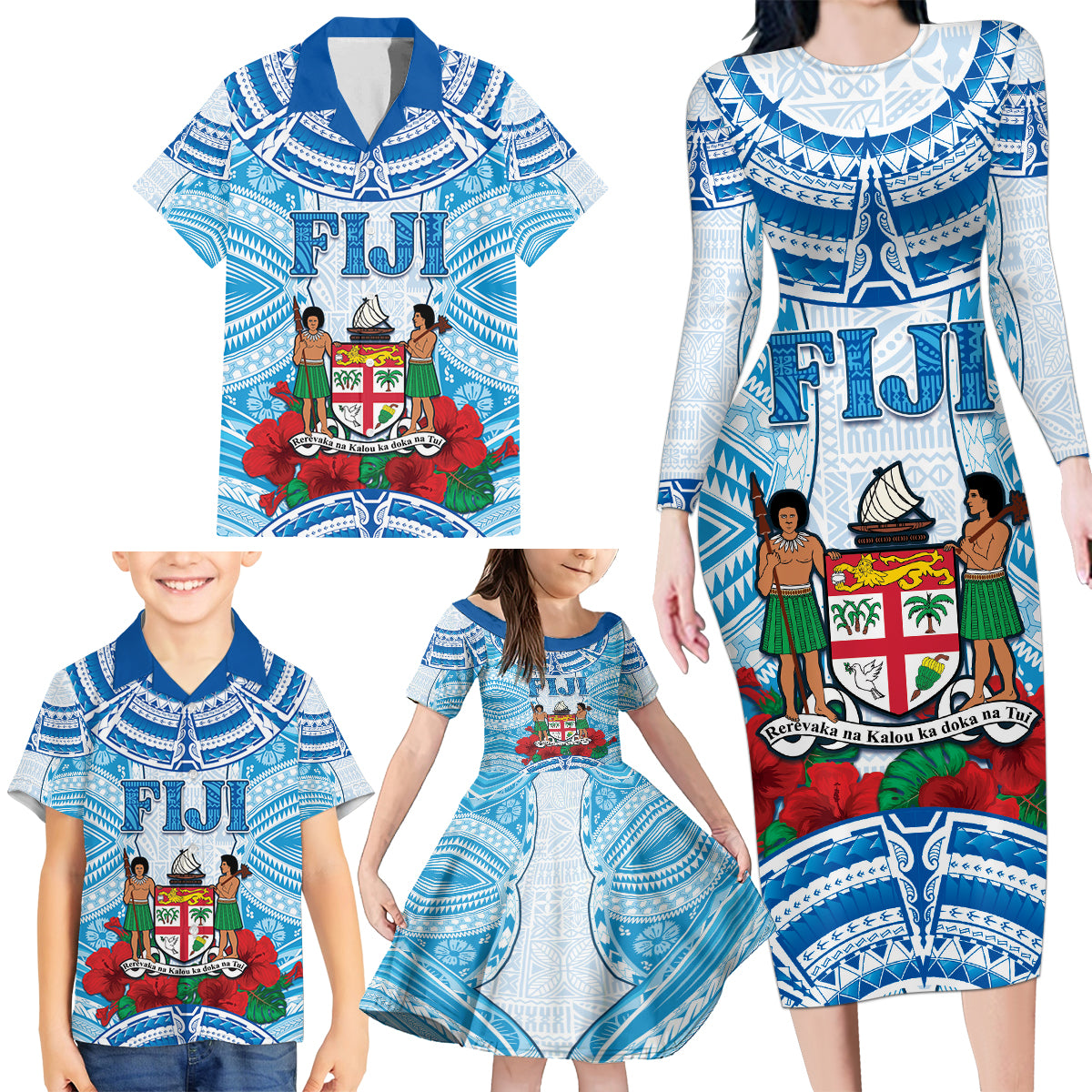 Personalised Fiji Ratu Sir Lala Sukuna Day Family Matching Long Sleeve Bodycon Dress and Hawaiian Shirt Hibiscus Tapa Pattern LT05 - Polynesian Pride
