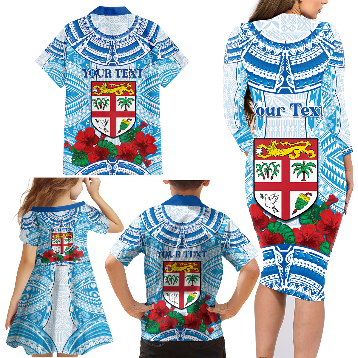 Personalised Fiji Ratu Sir Lala Sukuna Day Family Matching Long Sleeve Bodycon Dress and Hawaiian Shirt Hibiscus Tapa Pattern LT05 - Polynesian Pride