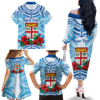 Personalised Fiji Ratu Sir Lala Sukuna Day Family Matching Off The Shoulder Long Sleeve Dress and Hawaiian Shirt Hibiscus Tapa Pattern LT05 - Polynesian Pride