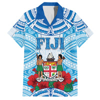 Personalised Fiji Ratu Sir Lala Sukuna Day Family Matching Off The Shoulder Long Sleeve Dress and Hawaiian Shirt Hibiscus Tapa Pattern LT05 Dad's Shirt - Short Sleeve Blue - Polynesian Pride