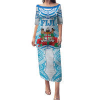 Personalised Fiji Ratu Sir Lala Sukuna Day Family Matching Puletasi and Hawaiian Shirt Hibiscus Tapa Pattern LT05 Mom's Dress Blue - Polynesian Pride