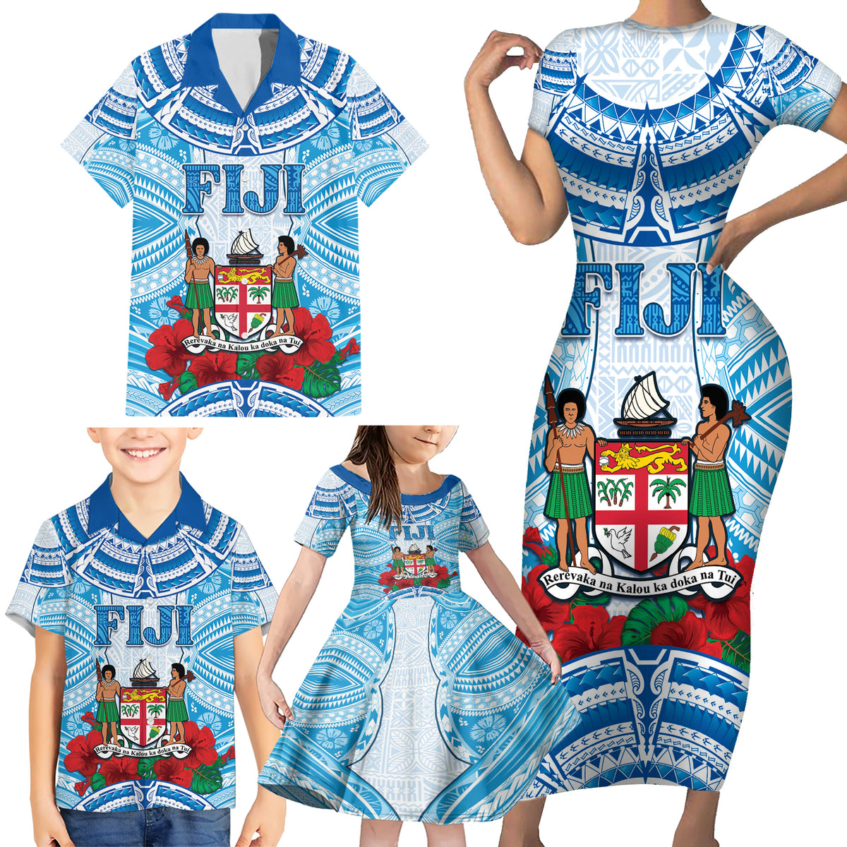 Personalised Fiji Ratu Sir Lala Sukuna Day Family Matching Short Sleeve Bodycon Dress and Hawaiian Shirt Hibiscus Tapa Pattern LT05 - Polynesian Pride