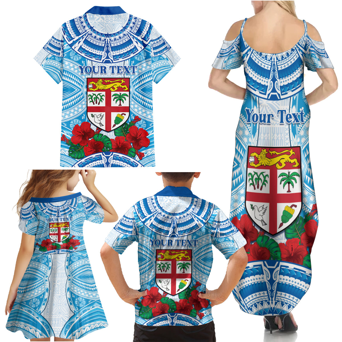 Personalised Fiji Ratu Sir Lala Sukuna Day Family Matching Summer Maxi Dress and Hawaiian Shirt Hibiscus Tapa Pattern LT05 - Polynesian Pride