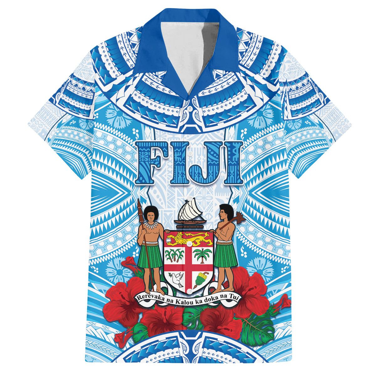 Personalised Fiji Ratu Sir Lala Sukuna Day Family Matching Summer Maxi Dress and Hawaiian Shirt Hibiscus Tapa Pattern LT05 Dad's Shirt - Short Sleeve Blue - Polynesian Pride