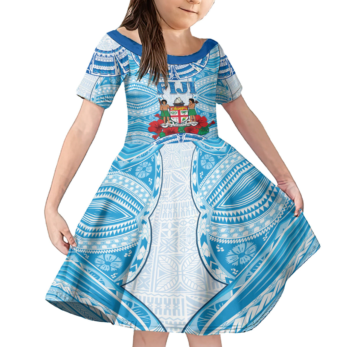 Personalised Fiji Ratu Sir Lala Sukuna Day Family Matching Tank Maxi Dress and Hawaiian Shirt Hibiscus Tapa Pattern LT05 Daughter's Dress Blue - Polynesian Pride