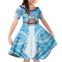 Personalised Fiji Ratu Sir Lala Sukuna Day Kid Short Sleeve Dress Hibiscus Tapa Pattern
