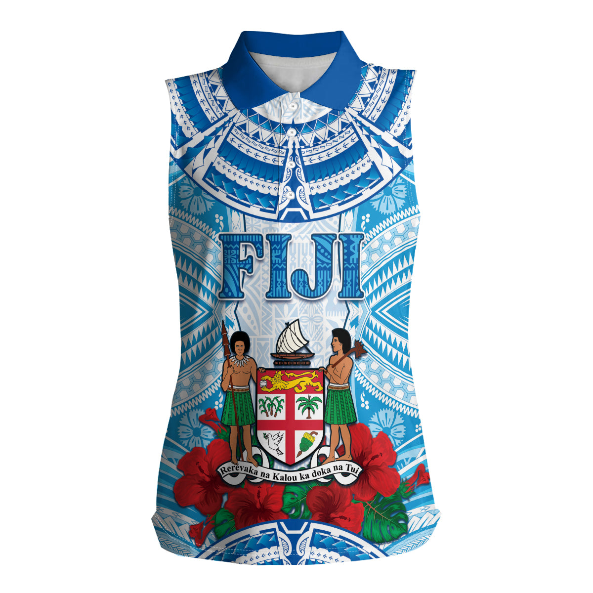 Personalised Fiji Ratu Sir Lala Sukuna Day Women Sleeveless Polo Shirt Hibiscus Tapa Pattern