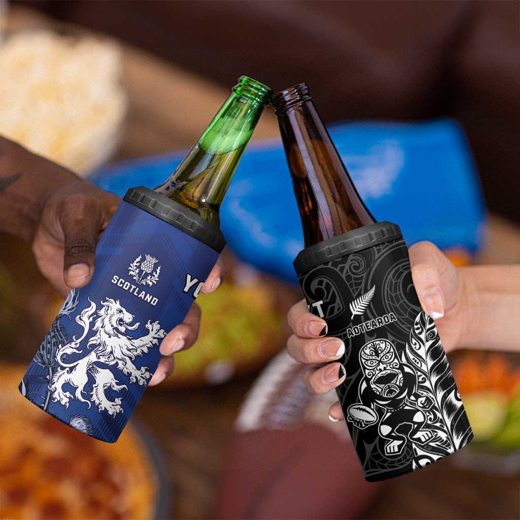 New Zealand And Scotland Rugby Custom 4 in 1 Can Cooler Tumbler Maori Tiki With Thistle Together LT05 - Polynesian Pride