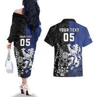 New Zealand And Scotland Rugby Custom Couples Matching Off The Shoulder Long Sleeve Dress and Hawaiian Shirt Maori Tiki With Thistle Together LT05 - Polynesian Pride
