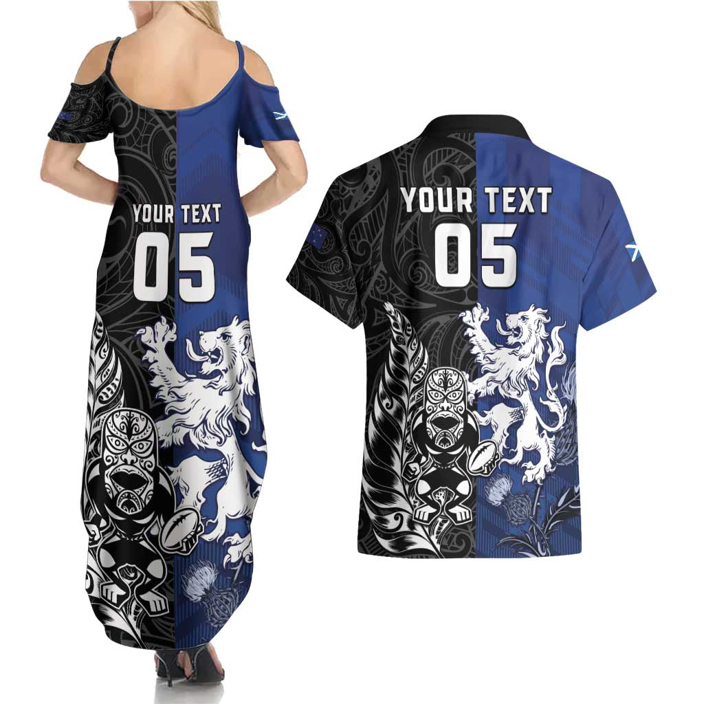 New Zealand And Scotland Rugby Custom Couples Matching Summer Maxi Dress and Hawaiian Shirt Maori Tiki With Thistle Together LT05 - Polynesian Pride