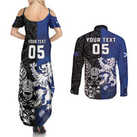 New Zealand And Scotland Rugby Custom Couples Matching Summer Maxi Dress and Long Sleeve Button Shirt Maori Tiki With Thistle Together LT05 - Polynesian Pride
