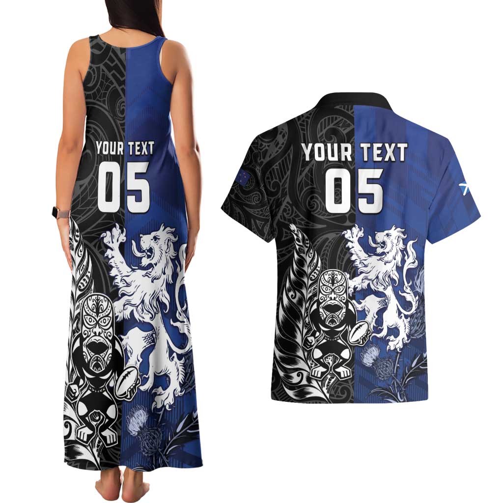 New Zealand And Scotland Rugby Custom Couples Matching Tank Maxi Dress and Hawaiian Shirt Maori Tiki With Thistle Together LT05 - Polynesian Pride