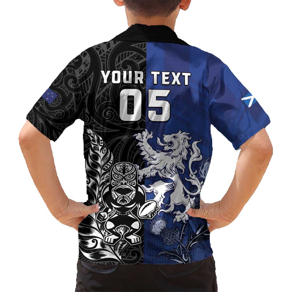 New Zealand And Scotland Rugby Custom Family Matching Long Sleeve Bodycon Dress and Hawaiian Shirt Maori Tiki With Thistle Together LT05 - Polynesian Pride