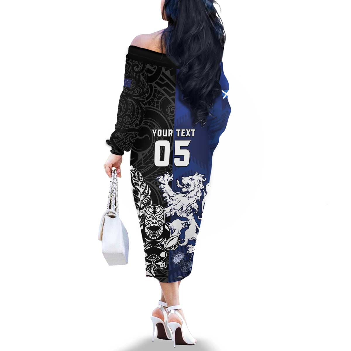 New Zealand And Scotland Rugby Custom Family Matching Off The Shoulder Long Sleeve Dress and Hawaiian Shirt Maori Tiki With Thistle Together LT05 - Polynesian Pride
