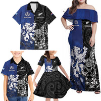 New Zealand And Scotland Rugby Custom Family Matching Off Shoulder Maxi Dress and Hawaiian Shirt Maori Tiki With Thistle Together LT05 - Polynesian Pride