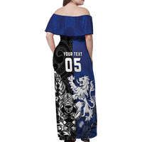 New Zealand And Scotland Rugby Custom Family Matching Off Shoulder Maxi Dress and Hawaiian Shirt Maori Tiki With Thistle Together LT05 - Polynesian Pride