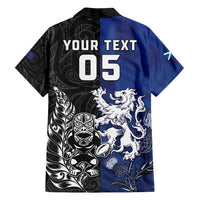 New Zealand And Scotland Rugby Custom Family Matching Off Shoulder Short Dress and Hawaiian Shirt Maori Tiki With Thistle Together LT05 - Polynesian Pride
