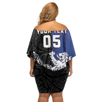 New Zealand And Scotland Rugby Custom Family Matching Off Shoulder Short Dress and Hawaiian Shirt Maori Tiki With Thistle Together LT05 - Polynesian Pride