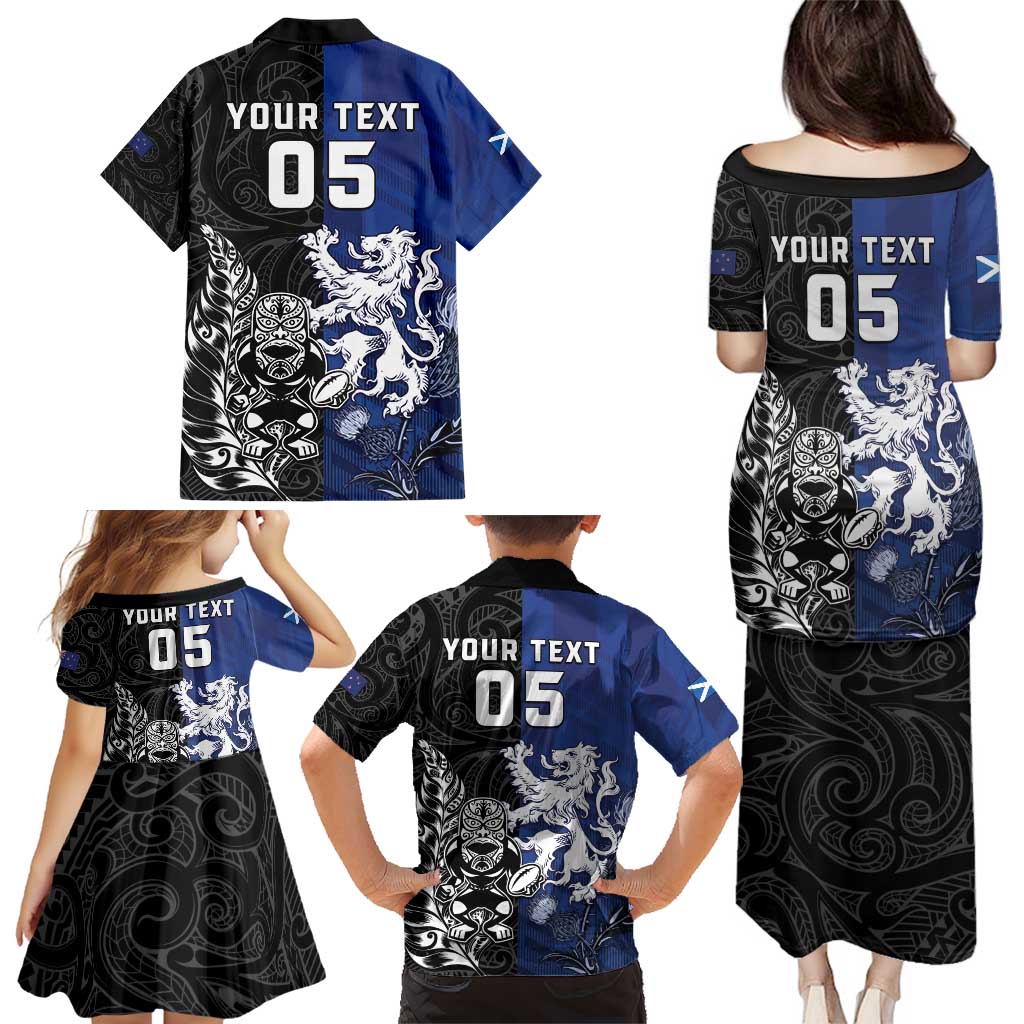 New Zealand And Scotland Rugby Custom Family Matching Puletasi and Hawaiian Shirt Maori Tiki With Thistle Together LT05 - Polynesian Pride