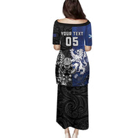 New Zealand And Scotland Rugby Custom Family Matching Puletasi and Hawaiian Shirt Maori Tiki With Thistle Together LT05 - Polynesian Pride