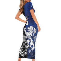 New Zealand And Scotland Rugby Custom Family Matching Short Sleeve Bodycon Dress and Hawaiian Shirt Maori Tiki With Thistle Together LT05 - Polynesian Pride