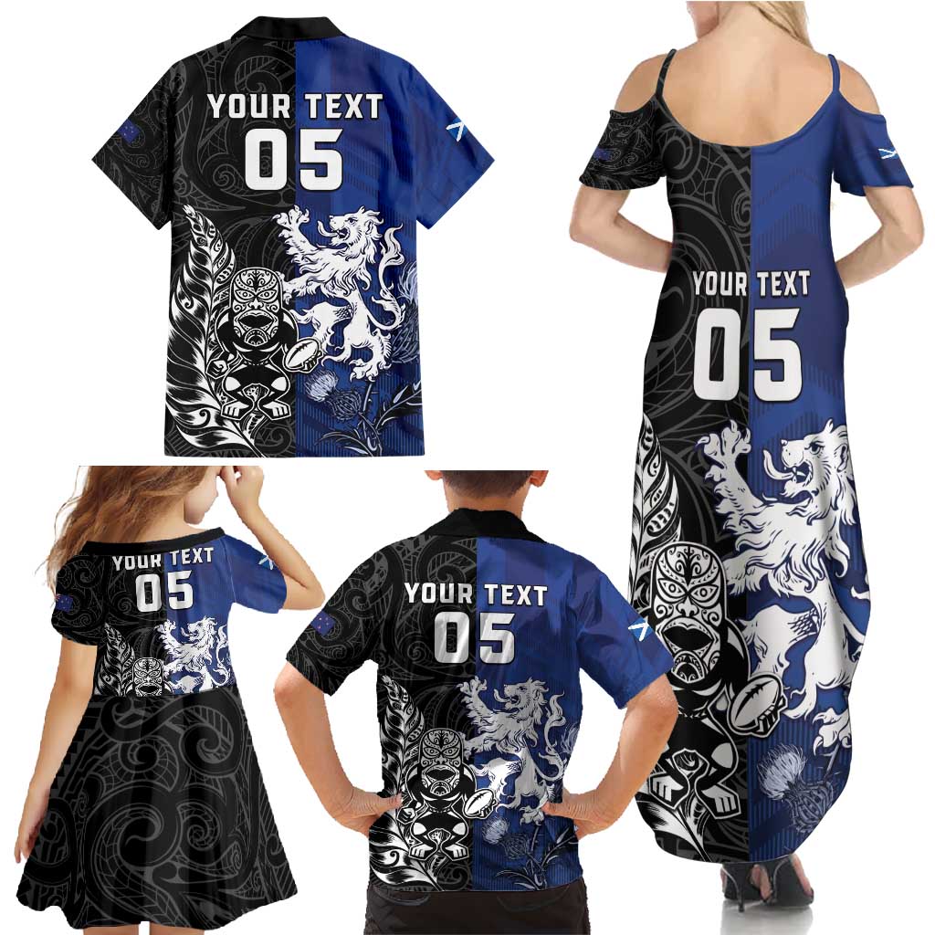New Zealand And Scotland Rugby Custom Family Matching Summer Maxi Dress and Hawaiian Shirt Maori Tiki With Thistle Together LT05 - Polynesian Pride