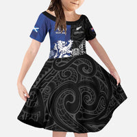 New Zealand And Scotland Rugby Custom Family Matching Tank Maxi Dress and Hawaiian Shirt Maori Tiki With Thistle Together LT05 Daughter's Dress Black - Polynesian Pride