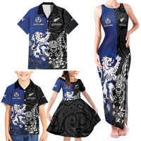 New Zealand And Scotland Rugby Custom Family Matching Tank Maxi Dress and Hawaiian Shirt Maori Tiki With Thistle Together LT05 - Polynesian Pride