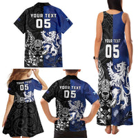 New Zealand And Scotland Rugby Custom Family Matching Tank Maxi Dress and Hawaiian Shirt Maori Tiki With Thistle Together LT05 - Polynesian Pride