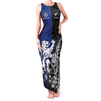 New Zealand And Scotland Rugby Custom Family Matching Tank Maxi Dress and Hawaiian Shirt Maori Tiki With Thistle Together LT05 Mom's Dress Black - Polynesian Pride