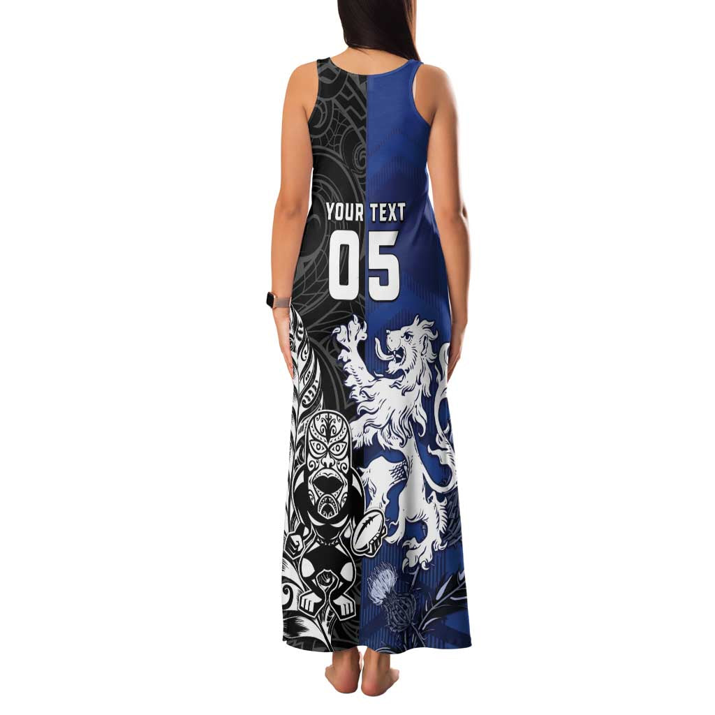 New Zealand And Scotland Rugby Custom Family Matching Tank Maxi Dress and Hawaiian Shirt Maori Tiki With Thistle Together LT05 - Polynesian Pride