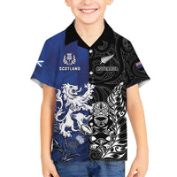New Zealand And Scotland Rugby Custom Family Matching Tank Maxi Dress and Hawaiian Shirt Maori Tiki With Thistle Together LT05 Son's Shirt Black - Polynesian Pride