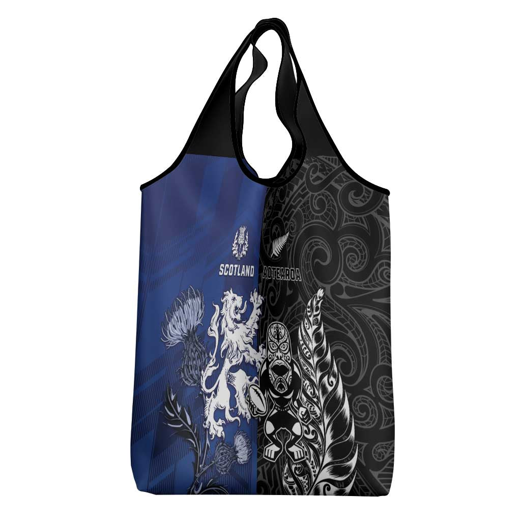 New Zealand And Scotland Rugby Grocery Bag Maori Tiki With Thistle Together