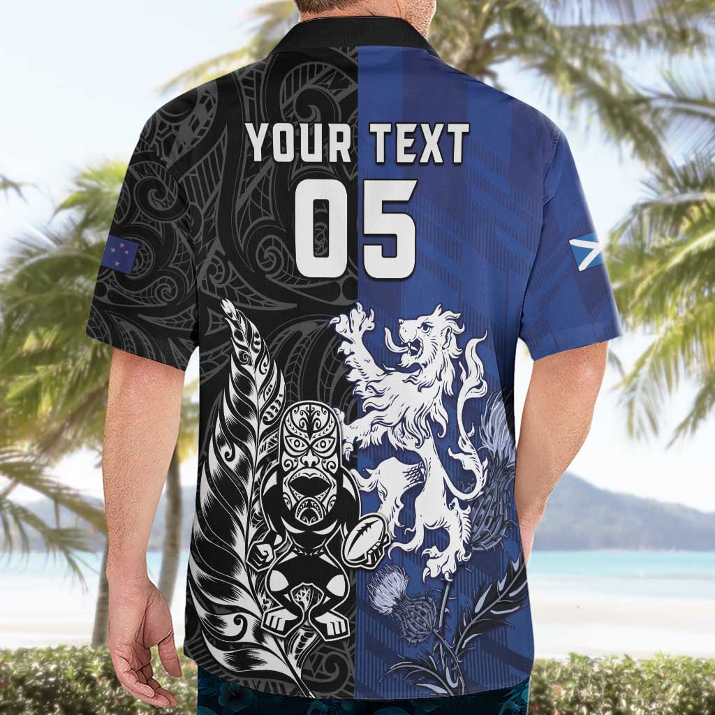 New Zealand And Scotland Rugby Custom Hawaiian Shirt Maori Tiki With Thistle Together