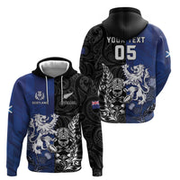 New Zealand And Scotland Rugby Custom Hoodie Maori Tiki With Thistle Together