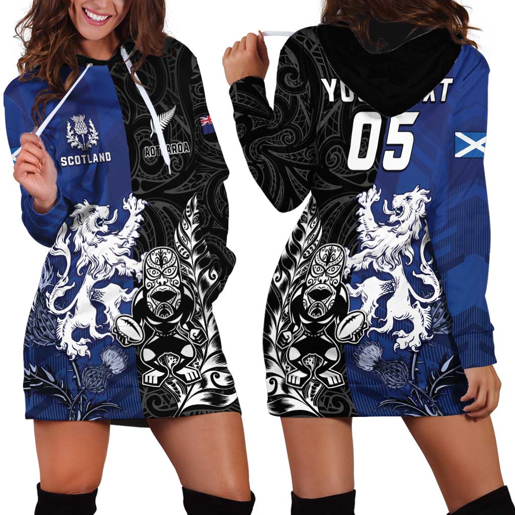 New Zealand And Scotland Rugby Custom Hoodie Dress Maori Tiki With Thistle Together LT05 - Polynesian Pride