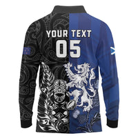 New Zealand And Scotland Rugby Custom Long Sleeve Polo Shirt Maori Tiki With Thistle Together LT05 - Polynesian Pride
