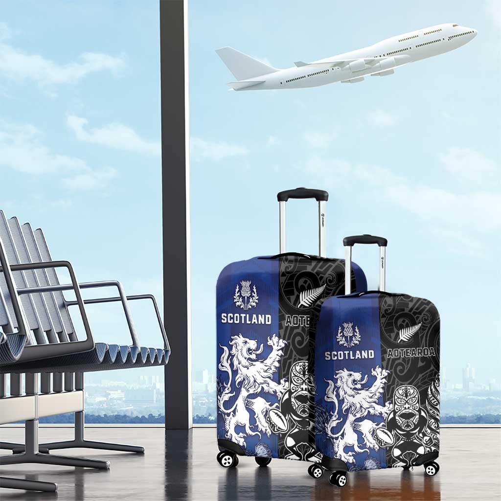 New Zealand And Scotland Rugby Luggage Cover Maori Tiki With Thistle Together