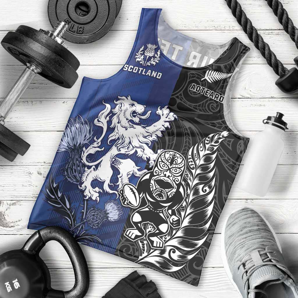 New Zealand And Scotland Rugby Custom Men Tank Top Maori Tiki With Thistle Together