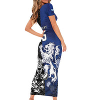 New Zealand And Scotland Rugby Custom Short Sleeve Bodycon Dress Maori Tiki With Thistle Together LT05 - Polynesian Pride