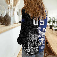 New Zealand And Scotland Rugby Custom Women Casual Shirt Maori Tiki With Thistle Together LT05 - Polynesian Pride